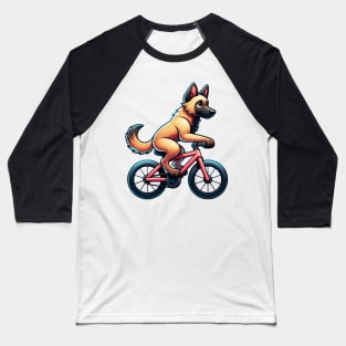 Cute Belgian Malinois Puppy Riding A Bike Baseball T-Shirt